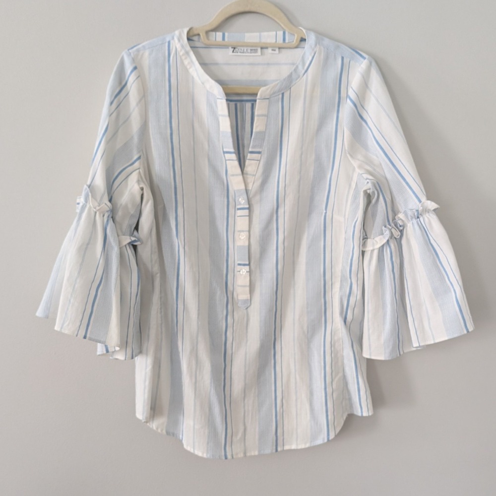 Vertical Striped Boho Tunic Top MED Flare Sleeve Peasant‎ Beachy Relaxed Women